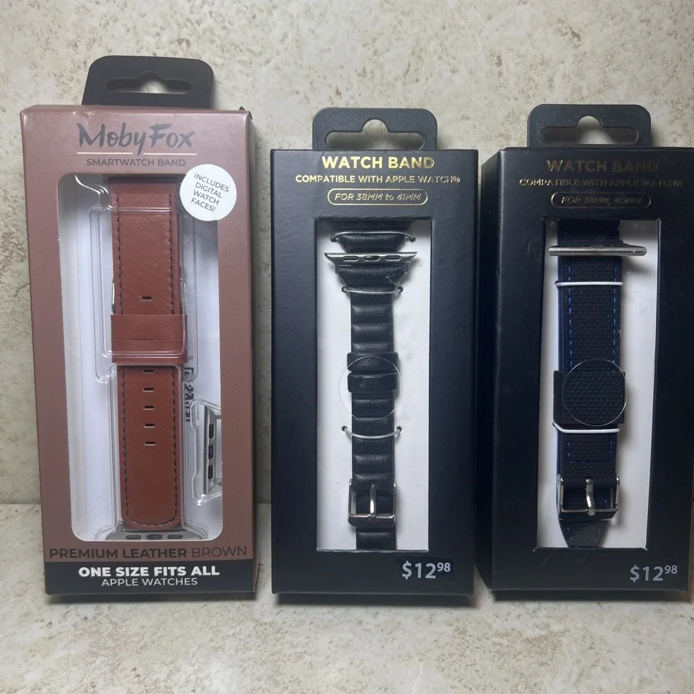 New! Lot‎ Of 3 Watch Bands For Apple Watch (38mm To 41mm) Black Silver Clasp NIB